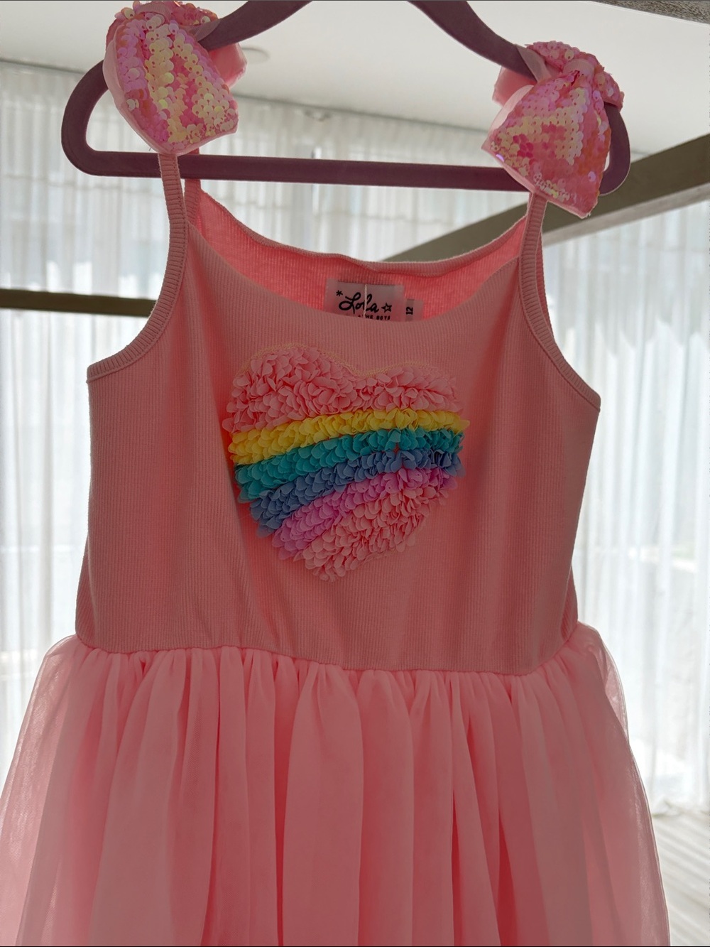 Lola + The Boys Pink Tulle Dress with Rainbow Heart